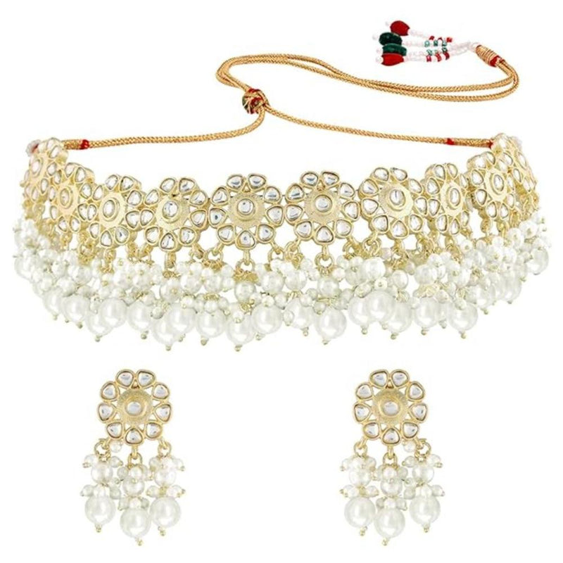 Etnico Gold Plated Traditional Kundan & Pearl Studded Choker Necklace Set For Women/Girls (K7213Sb) (Copy)