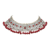 Etnico Gold Plated Traditional Pearl Kundan Studded Choker Jewellery Necklace Set with Maang Tikka for Women (K7218M)