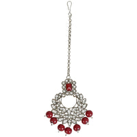 Etnico Gold Plated Traditional Pearl Kundan Studded Choker Jewellery Necklace Set with Maang Tikka for Women (K7218M)