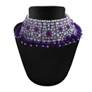 Etnico Silver Plated Traditional Pearl Kundan Studded Choker Jewellery Necklace Set with Maang Tikka for Women (K7218ZPu)
