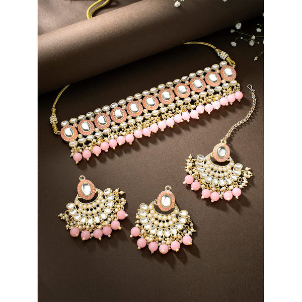 Etnico Gold Plated Traditional Kundan Choker Necklace Set Gift for Women & Girls(K7228Pi)