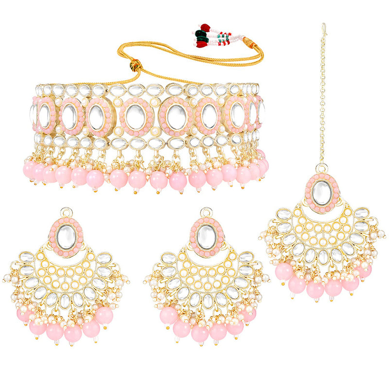 Etnico Gold Plated Traditional Kundan Choker Necklace Set Gift for Women & Girls(K7228Pi)