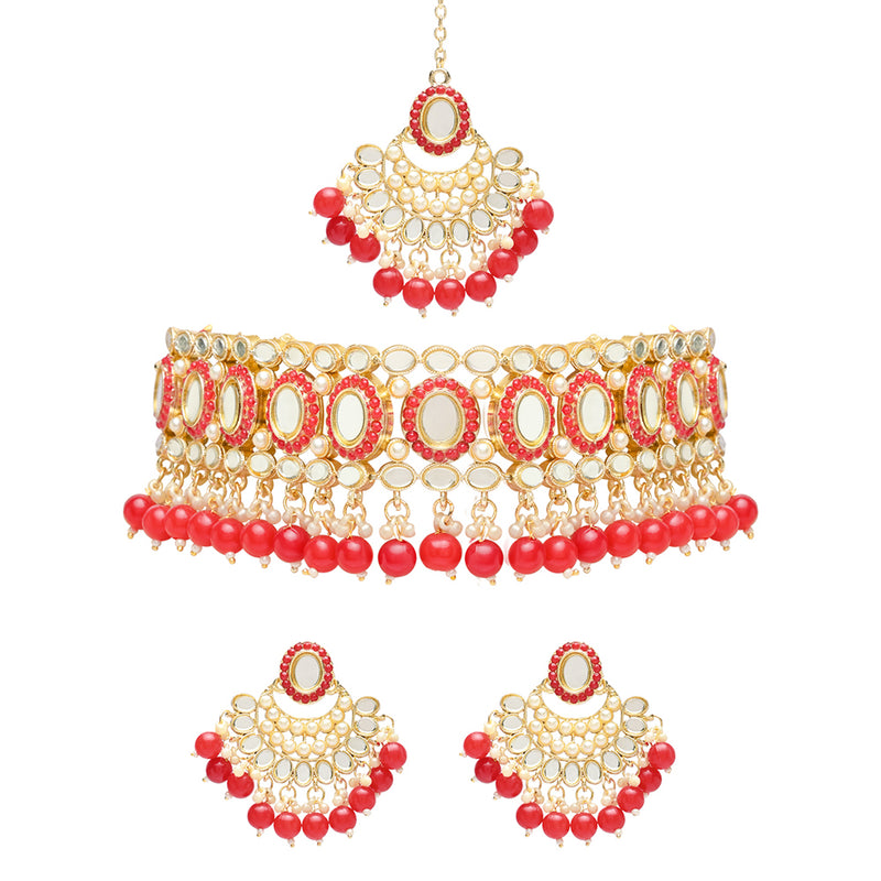 Etnico Gold Plated Traditional Kundan & Pearls Choker Necklace Set Gift for Women & Girls(K7228R)