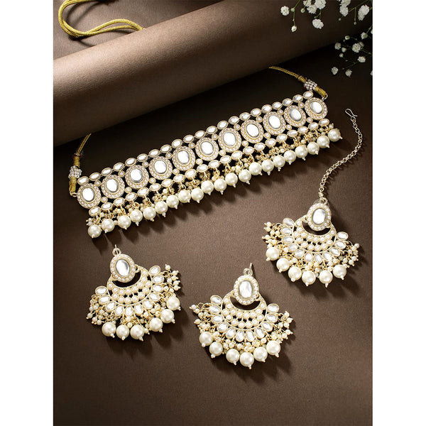 Etnico Gold Plated Traditional Kundan Choker Necklace Set Gift for Women & Girls(K7228W)