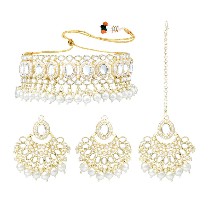 Etnico Gold Plated Traditional Kundan Choker Necklace Set Gift for Women & Girls(K7228W)