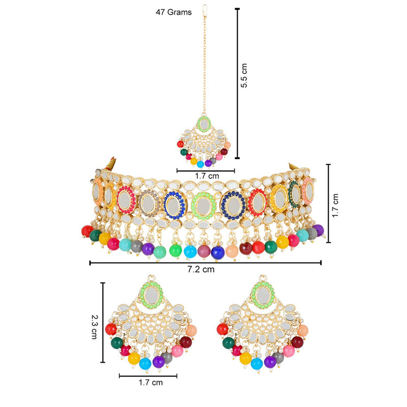 Etnico Gold Plated Traditional Kundan & Pearl Choker Necklace Set Gift for Women & Girls(K7228)