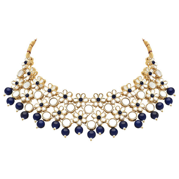 Etnico Gold Plated Traditional Kundan Choker Necklace & Earring Ethnic Jewellery Set Gift for Women & Girls(K7229Bl)