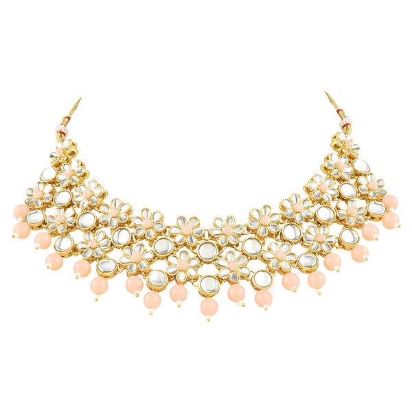 Etnico Gold Plated Traditional Kundan & Pearls Choker Necklace & Earring Ethnic Jewellery Set for Women & Girls(K7229Pe)