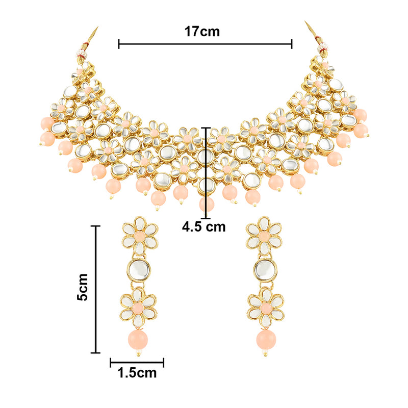 Etnico Gold Plated Traditional Kundan & Pearls Choker Necklace & Earring Ethnic Jewellery Set for Women & Girls(K7229Pe)