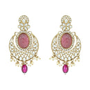 Etnico Gold Plated Traditional Red Pearl Kundan & Stone Studded Jewellery Necklace Set with Maang Tikka for Women (K7233Pu)