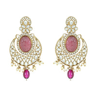 Etnico Gold Plated Traditional Red Pearl Kundan & Stone Studded Jewellery Necklace Set with Maang Tikka for Women (K7233Pu)