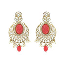 Etnico Gold Plated Traditional Red Pearl Kundan & Stone Studded Jewellery Necklace Set with Maang Tikka for Women (K7233R)