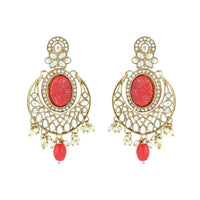 Etnico Gold Plated Traditional Red Pearl Kundan & Stone Studded Jewellery Necklace Set with Maang Tikka for Women (K7233R)