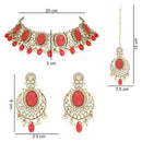 Etnico Gold Plated Traditional Red Pearl Kundan & Stone Studded Jewellery Necklace Set with Maang Tikka for Women (K7233R)