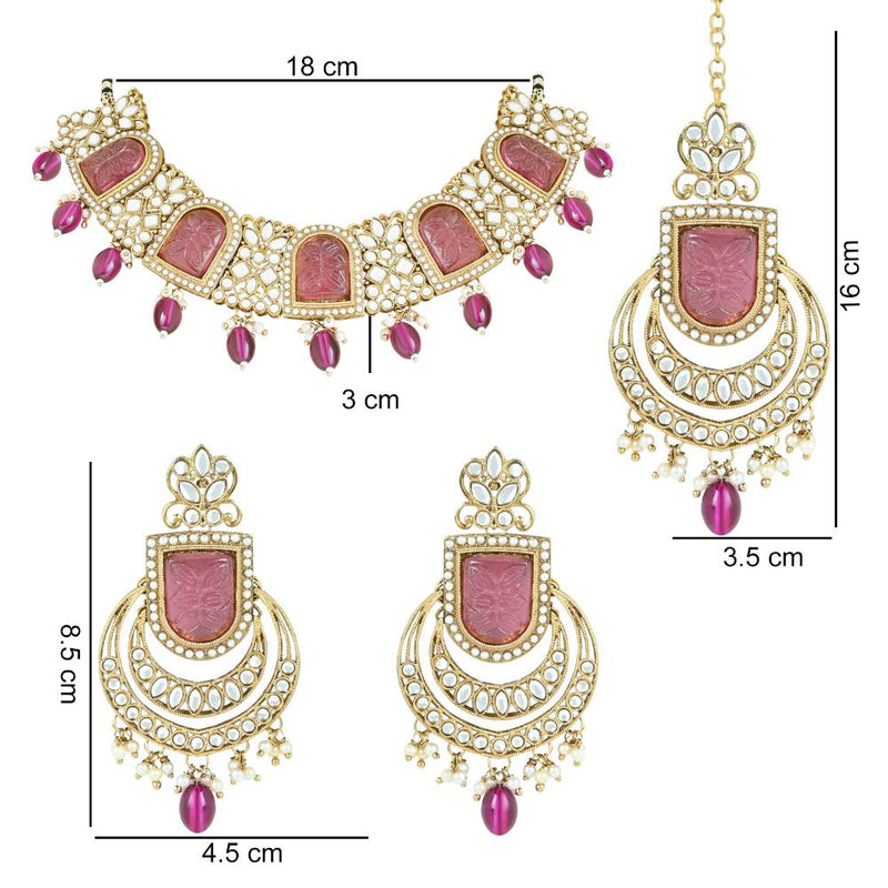 Etnico Gold Plated Traditional Pearl Kundan & Stone Studded Jewellery Necklace Set with Maang Tikka for Women (K7234Pu)