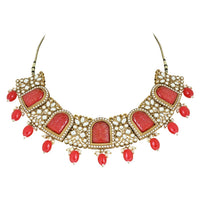 Etnico Gold Plated Traditional Pearl Kundan & Stone Studded Jewellery Necklace Set with Maang Tikka for Women (K7234R)