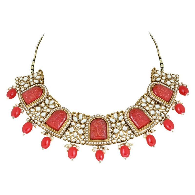 Etnico Gold Plated Traditional Pearl Kundan & Stone Studded Jewellery Necklace Set with Maang Tikka for Women (K7234R)