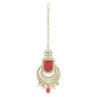 Etnico Gold Plated Traditional Pearl Kundan & Stone Studded Jewellery Necklace Set with Maang Tikka for Women (K7234R)
