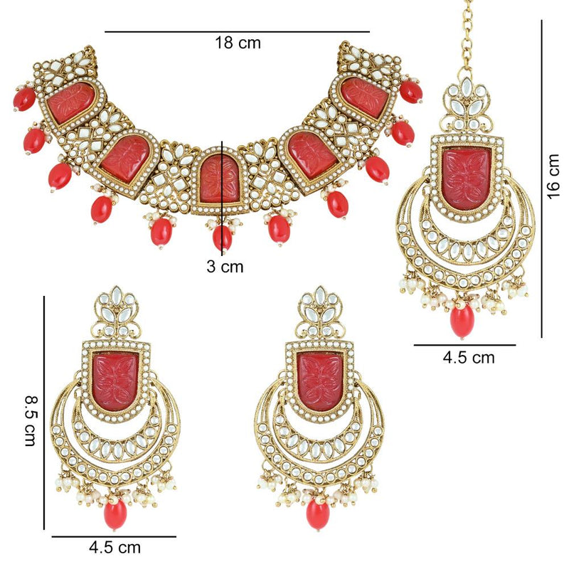 Etnico Gold Plated Traditional Pearl Kundan & Stone Studded Jewellery Necklace Set with Maang Tikka for Women (K7234R)