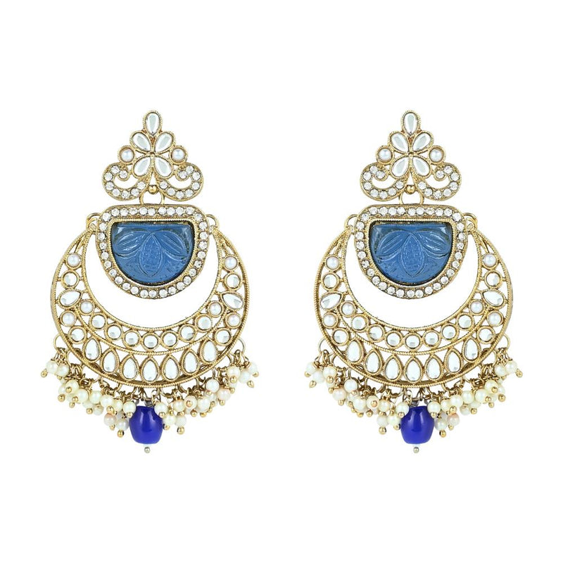 Etnico Gold Plated Traditional Pearl Kundan & Stone Studded Jewellery Necklace Set with Maang Tikka for Women (K7235) (Blue)