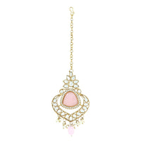 Etnico Gold Plated Traditional Pearl Kundan & Stone Studded Jewellery Necklace Set with Maang Tikka for Women (K7236Pi)