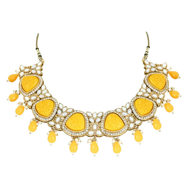 Etnico Gold Plated Traditional Pearl Kundan & Stone Studded Jewellery Necklace Set with Maang Tikka for Women (K7236Y)