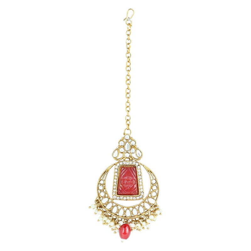 Etnico Gold Plated Traditional Pearl Kundan & Stone Studded Jewellery Necklace Set with Maang Tikka for Women (K7237R)