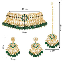 Etnico Gold Plated Traditional Kundan Studded Pearl Hanging Choker Necklace Jewellery Set With Earrings & Maang Tikka For Women And Girls (K7239G)