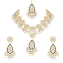 Etnico Gold Plated Traditional Pearl Kundan Meenakari Floral Necklace With Earring Maang Tikka & Finger Ring Set For Women And Girls (K7241Bl)
