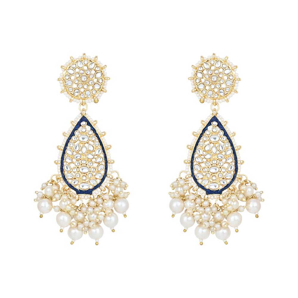 Etnico Gold Plated Traditional Pearl Kundan Meenakari Floral Necklace With Earring Maang Tikka & Finger Ring Set For Women And Girls (K7241Bl)
