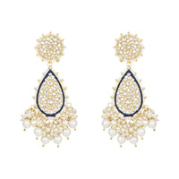 Etnico Gold Plated Traditional Pearl Kundan Meenakari Floral Necklace With Earring Maang Tikka & Finger Ring Set For Women And Girls (K7241Bl)
