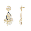 Etnico Gold Plated Traditional Pearl Kundan Meenakari Floral Necklace With Earring Maang Tikka & Finger Ring Set For Women And Girls (K7241Bl)
