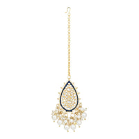 Etnico Gold Plated Traditional Pearl Kundan Meenakari Floral Necklace With Earring Maang Tikka & Finger Ring Set For Women And Girls (K7241Bl)