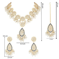 Etnico Gold Plated Traditional Pearl Kundan Meenakari Floral Necklace With Earring Maang Tikka & Finger Ring Set For Women And Girls (K7241Bl)