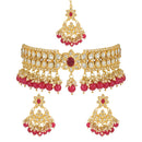 Etnico Gold Plated Traditional Pearl Kundan Studded Choker Jewellery Necklace Set with Maang Tikka for Women (K7242Q)