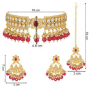 Etnico Gold Plated Traditional Pearl Kundan Studded Choker Jewellery Necklace Set with Maang Tikka for Women (K7242Q)