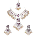 Etnico Meenakari Kundan & Pearl Necklace & Earrings With Maang Tikka Set (K7244Wi)