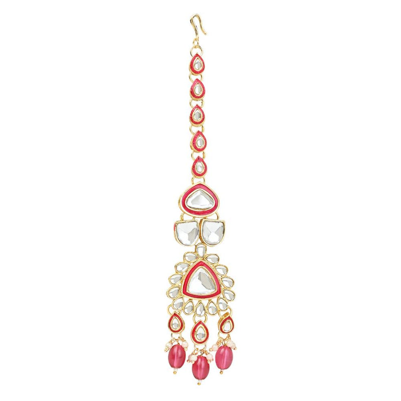 Etnico Gold Plated Traditional Pearl Kundan Necklace Jewellery Set With Earring Maang Tikka Set For Women And Girls (K7248Q)