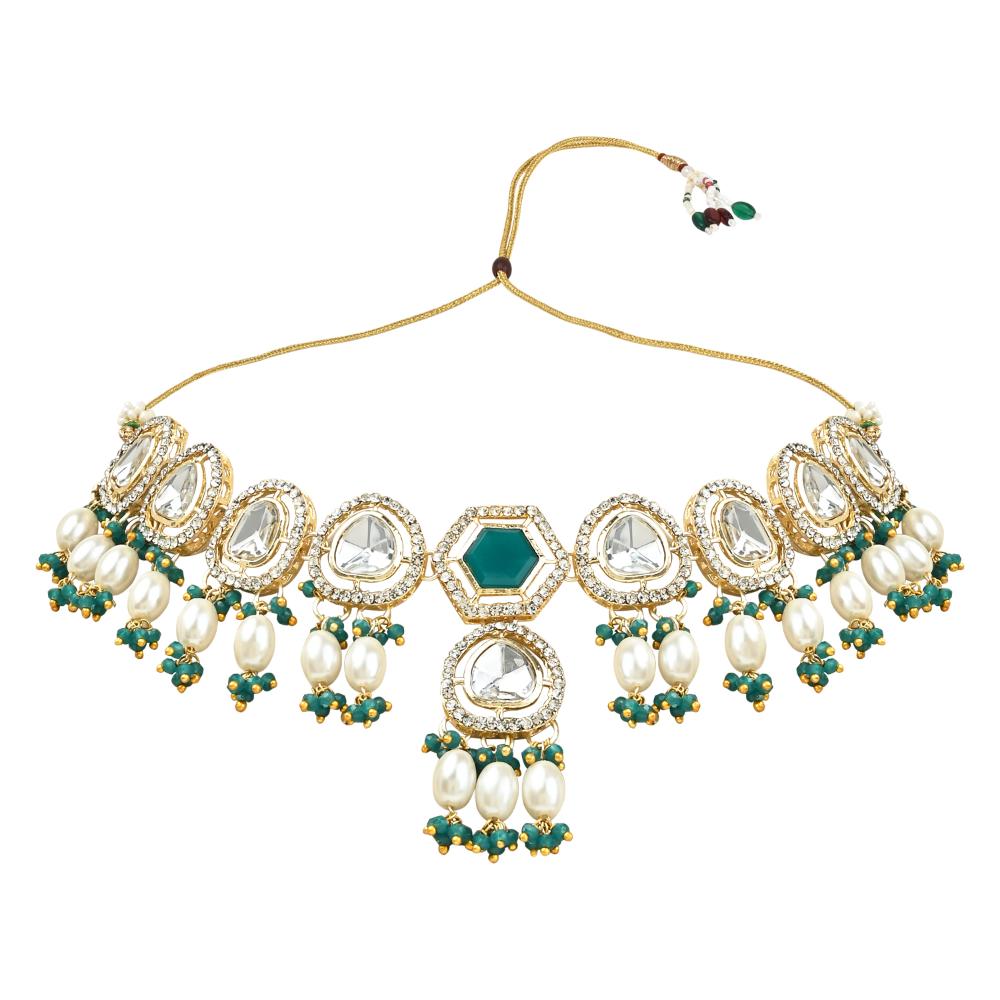 Etnico Gold Plated Traditional Pearl Kundan & Dazzling Stone Studded Jewellery Necklace Set for Women (K7250WG)