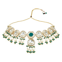 Etnico Gold Plated Traditional Pearl Kundan & Dazzling Stone Studded Jewellery Necklace Set for Women (K7250WG)