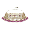 Etnico Gold Plated Traditional Kundan Pearl Hanging Choker Necklace Jewellery Set With Earrings & Maang Tikka For Women And Girls (K7255Wi)