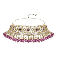 Etnico Gold Plated Traditional Kundan Pearl Hanging Choker Necklace Jewellery Set With Earrings & Maang Tikka For Women And Girls (K7255Wi)