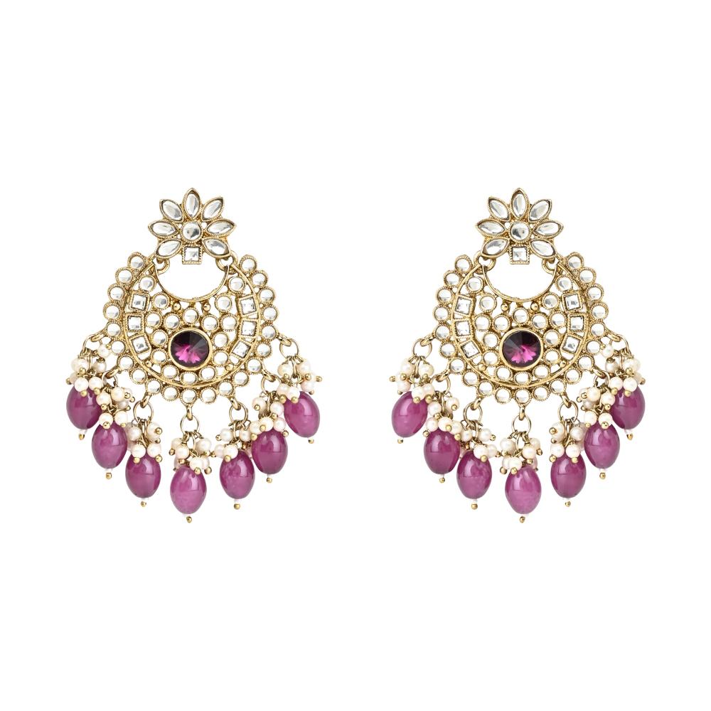Etnico Gold Plated Traditional Kundan Pearl Hanging Choker Necklace Jewellery Set With Earrings & Maang Tikka For Women And Girls (K7255Wi)