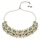 Etnico Gold Plated Traditional Floral Kundan & Pearl Choker Necklace Jewellery Earrings & Maang tikka Set For Women (Green)