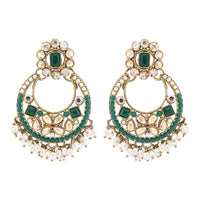 Etnico Gold Plated Traditional Floral Kundan & Pearl Choker Necklace Jewellery Earrings & Maang tikka Set For Women (Green)