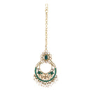 Etnico Gold Plated Traditional Floral Kundan & Pearl Choker Necklace Jewellery Earrings & Maang tikka Set For Women (Green)