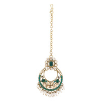 Etnico Gold Plated Traditional Floral Kundan & Pearl Choker Necklace Jewellery Earrings & Maang tikka Set For Women (Green)