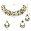 Etnico Gold Plated Traditional Floral Kundan & Pearl Choker Necklace Jewellery Earrings & Maang tikka Set For Women (Green)