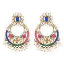 Etnico Gold Plated Traditional Floral Kundan & Pearl Choker Necklace Jewellery Earrings & Maang tikka Set For Women (K7304Mul)