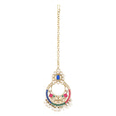 Etnico Gold Plated Traditional Floral Kundan & Pearl Choker Necklace Jewellery Earrings & Maang tikka Set For Women (K7304Mul)